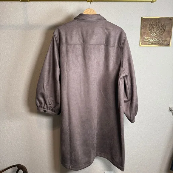 GAP Womens Faux Suede Utility Shirt Dress Mauve Brown XXL Puff Sleeve Mini - Picture 9 of 10